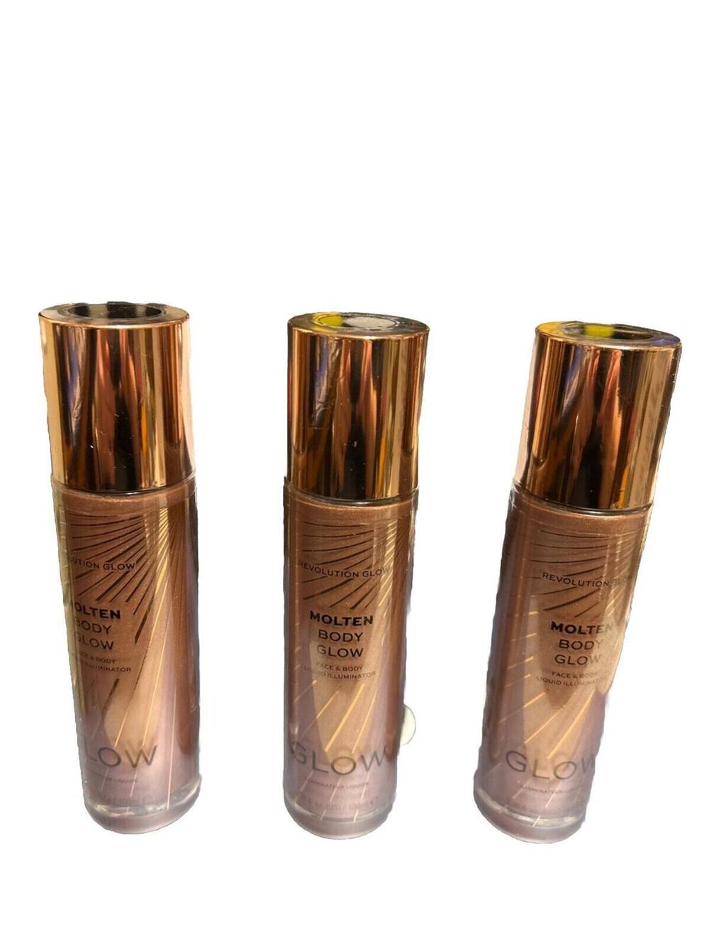 Revolution Molten Body Glow Rose Gold 3.38 Fl. Oz.  Box 3 Bottles Incl.